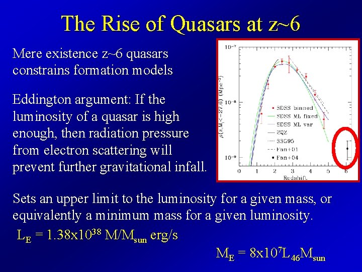 The Rise of Quasars at z~6 Mere existence z~6 quasars constrains formation models Eddington