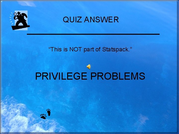 QUIZ ANSWER “This is NOT part of Statspack. ” PRIVILEGE PROBLEMS 