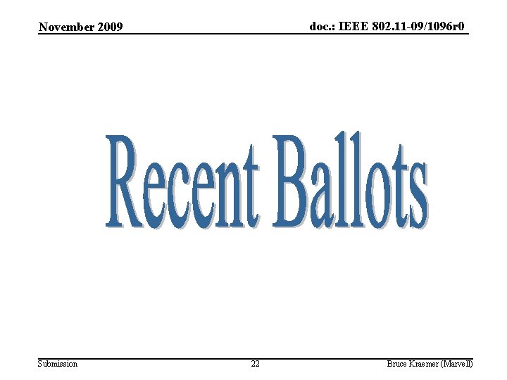 doc. : IEEE 802. 11 -09/1096 r 0 November 2009 Submission 22 Bruce Kraemer