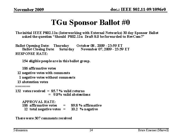 doc. : IEEE 802. 11 -09/1096 r 0 November 2009 TGu Sponsor Ballot #0