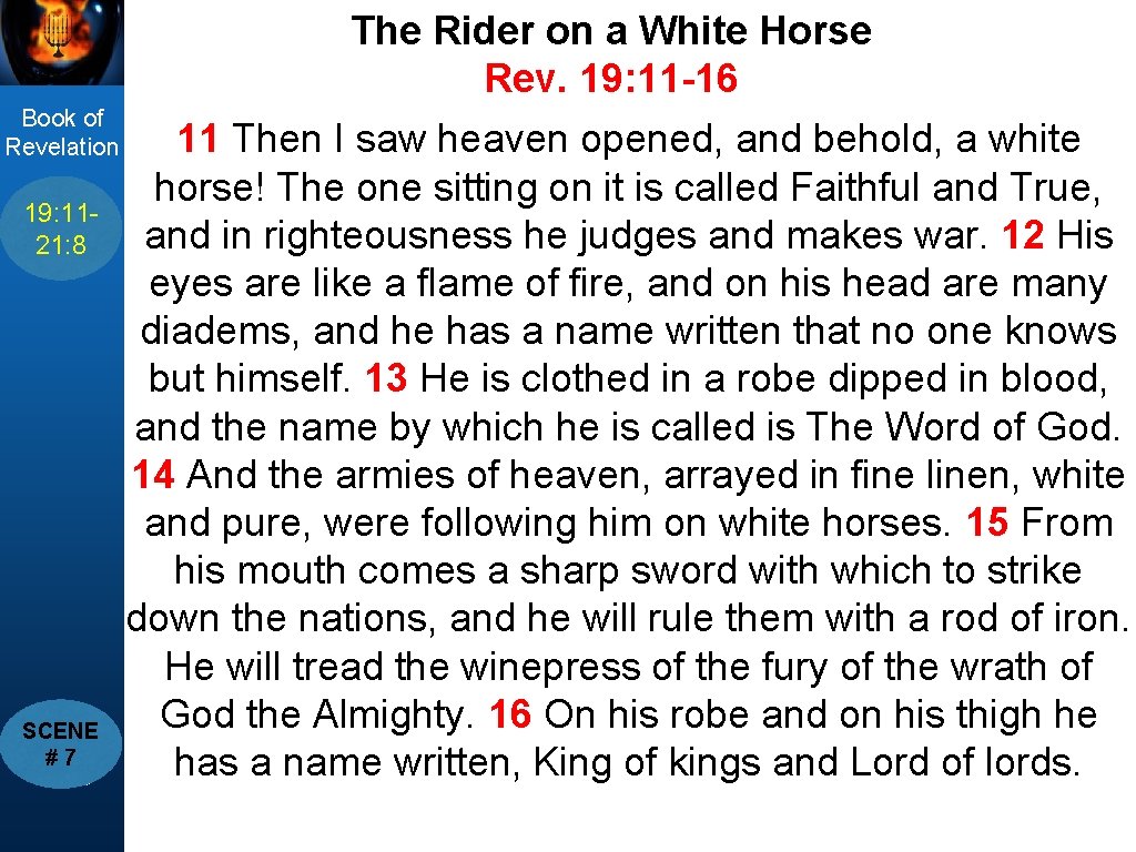 The Rider on a White Horse Rev. 19: 11 -16 title Book of Revelation