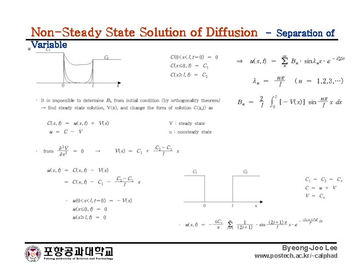 Non-Steady State Solution of Diffusion – Separation of Variable Byeong-Joo Lee www. postech. ac.