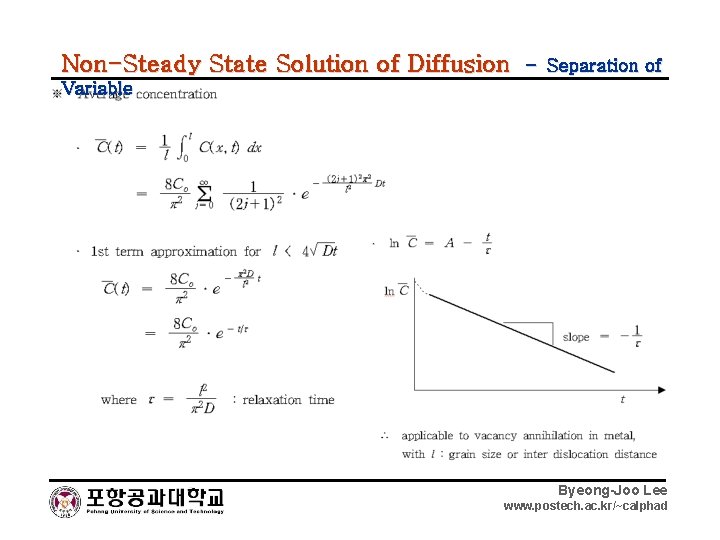 Non-Steady State Solution of Diffusion – Separation of Variable Byeong-Joo Lee www. postech. ac.