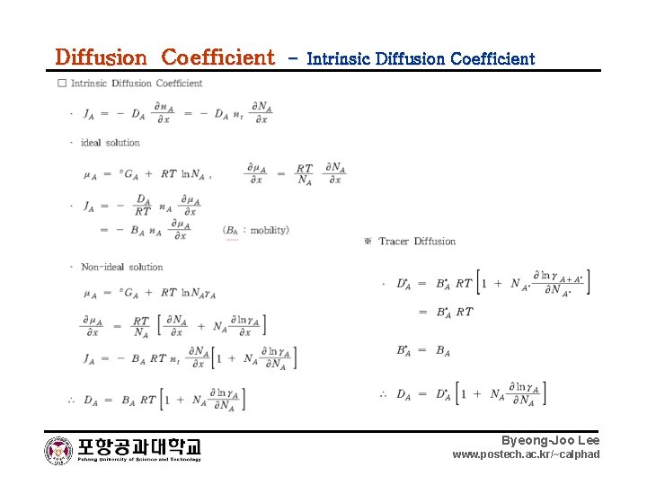 Diffusion Coefficient – Intrinsic Diffusion Coefficient Byeong-Joo Lee www. postech. ac. kr/~calphad 