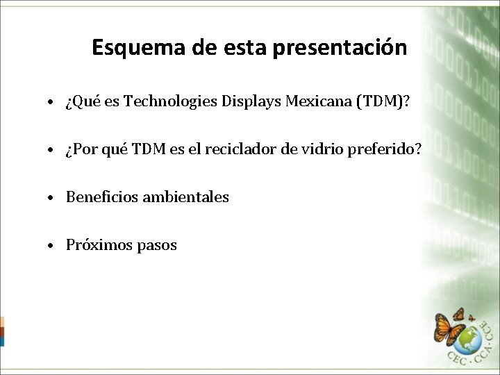 Esquema de esta presentación • ¿Qué es Technologies Displays Mexicana (TDM)? • ¿Por qué