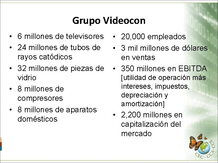Grupo Videocon • 6 millones de televisores • 24 millones de tubos de rayos