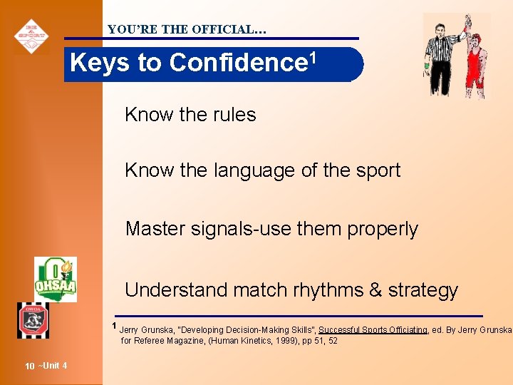 YOU’RE THE OFFICIAL… Keys to Confidence 1 Know the rules Know the language of