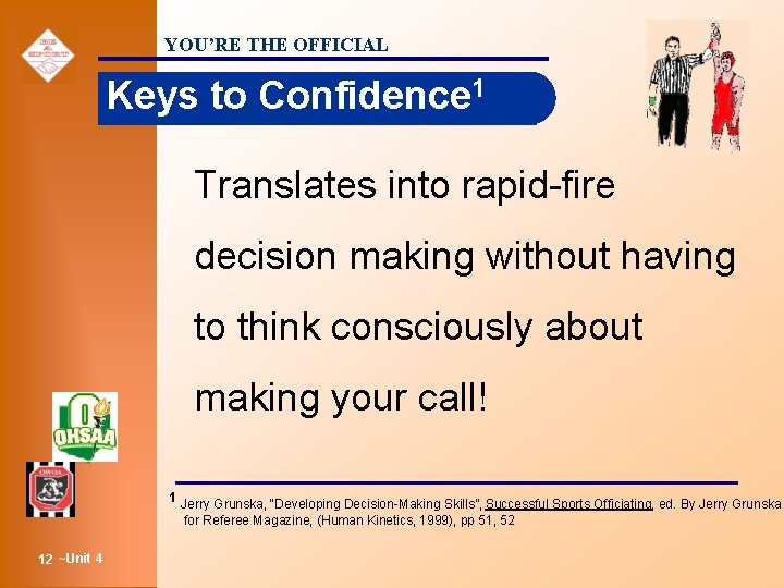 YOU’RE THE OFFICIAL Keys to Confidence 1 Translates into rapid-fire decision making without having