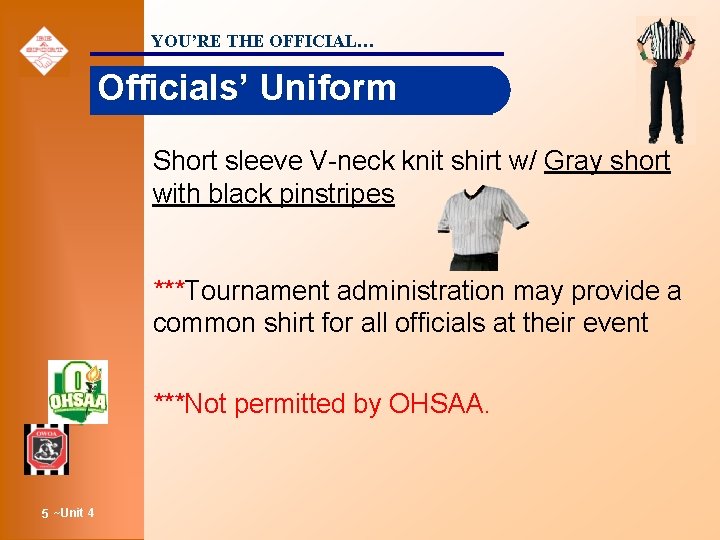 YOU’RE THE OFFICIAL… Officials’ Uniform Short sleeve V-neck knit shirt w/ Gray short with