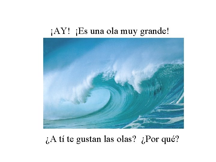 ¡AY! ¡Es una ola muy grande! ¿A tí te gustan las olas? ¿Por qué?