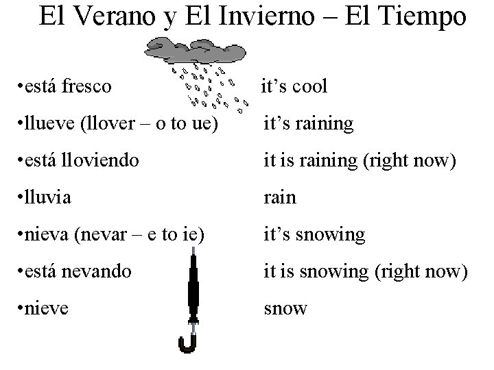 El Verano y El Invierno – El Tiempo • está fresco it’s cool •