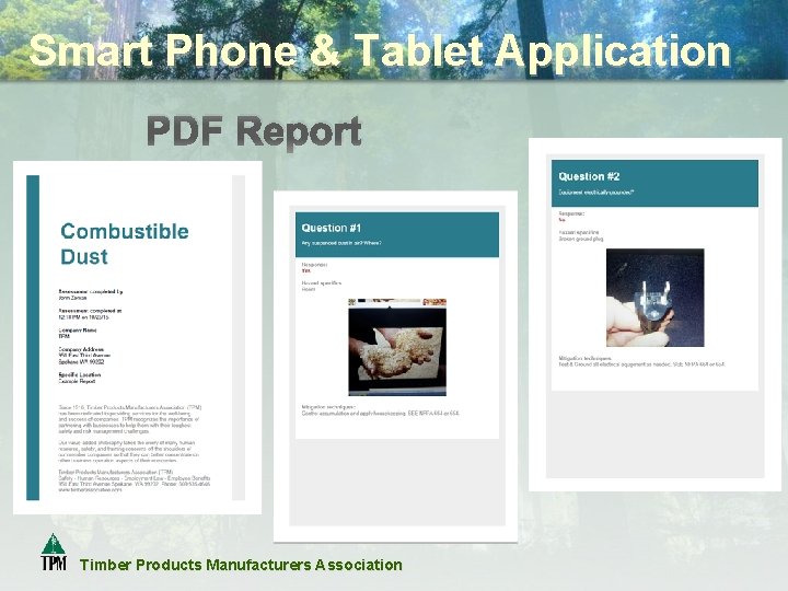 Smart Phone & Tablet Application PDF Report Timber Products Manufacturers Association 