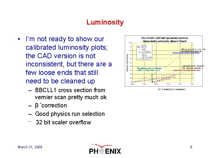 Luminosity • I’m not ready to show our calibrated luminosity plots; the CAD version
