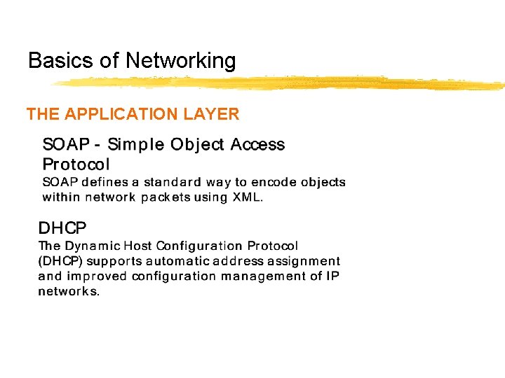 Basics of Networking THE APPLICATION LAYER Basics of Networking THE APPLICATION LAYER