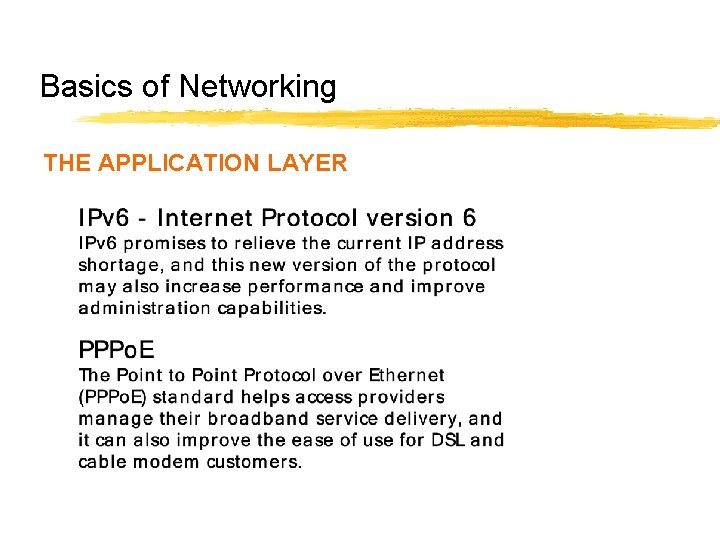 Basics of Networking THE APPLICATION LAYER Basics of Networking THE APPLICATION LAYER