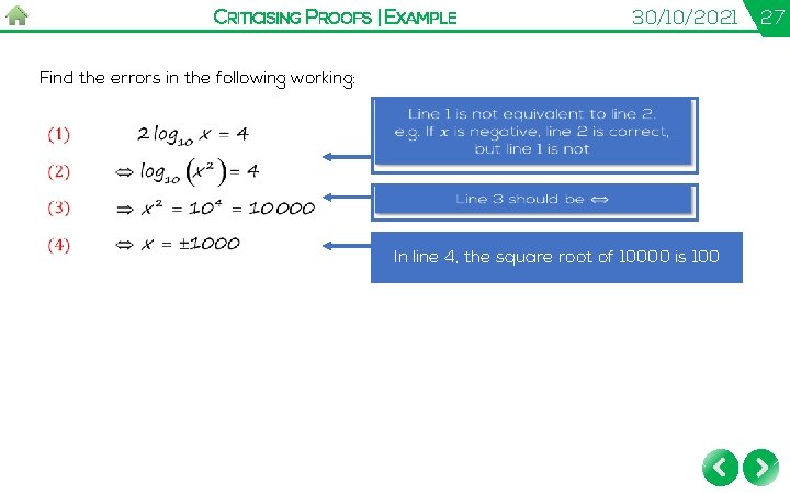 CRITICISING PROOFS | EXAMPLE 30/10/2021 Find the errors in the following working: In line CRITICISING PROOFS | EXAMPLE 30/10/2021 Find the errors in the following working: In line