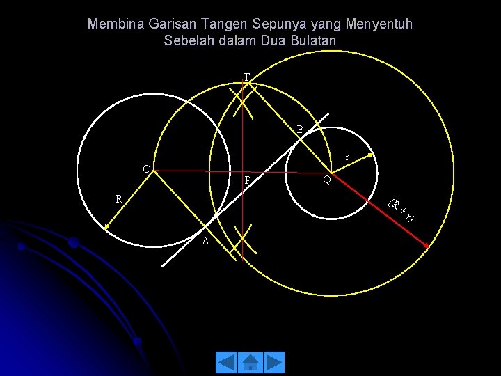 Membina Garisan Tangen Sepunya yang Menyentuh Sebelah dalam Dua Bulatan T B r O