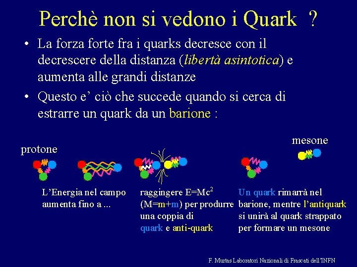 Perchè non si vedono i Quark ? • La forza forte fra i quarks
