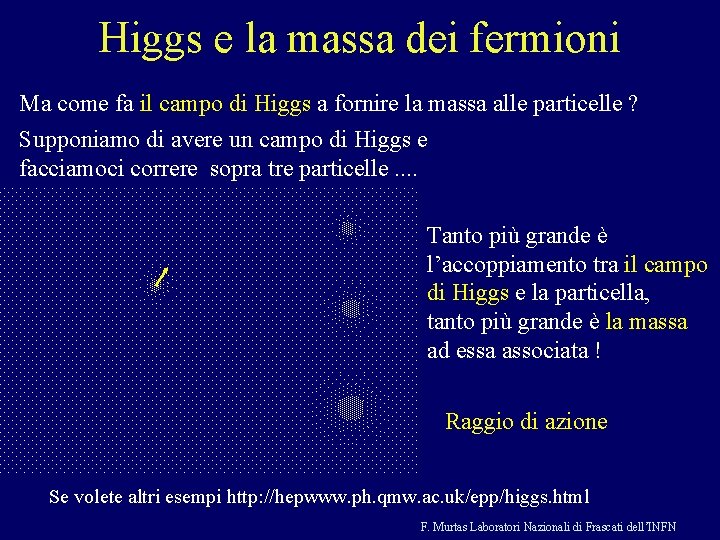 Higgs e la massa dei fermioni Ma come fa il campo di Higgs a