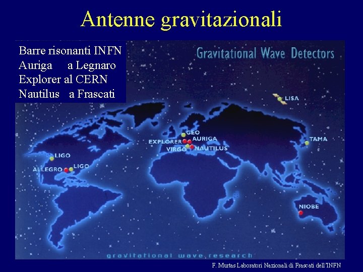 Antenne gravitazionali Barre risonanti INFN Auriga a Legnaro Explorer al CERN Nautilus a Frascati