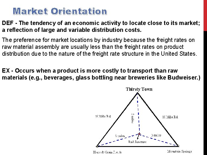 Market Orientation DEF - The tendency of an economic activity to locate close to