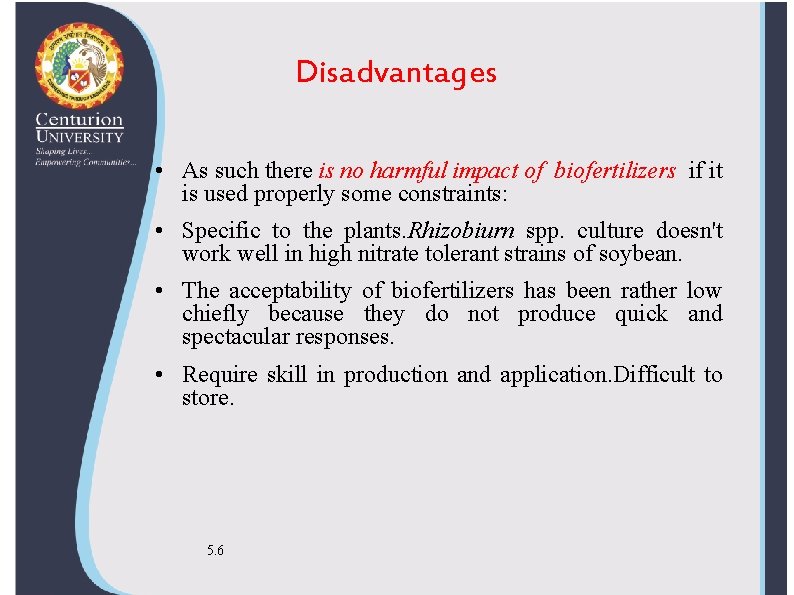 Disadvantages • As such there is no harmful impact of biofertilizers if it is