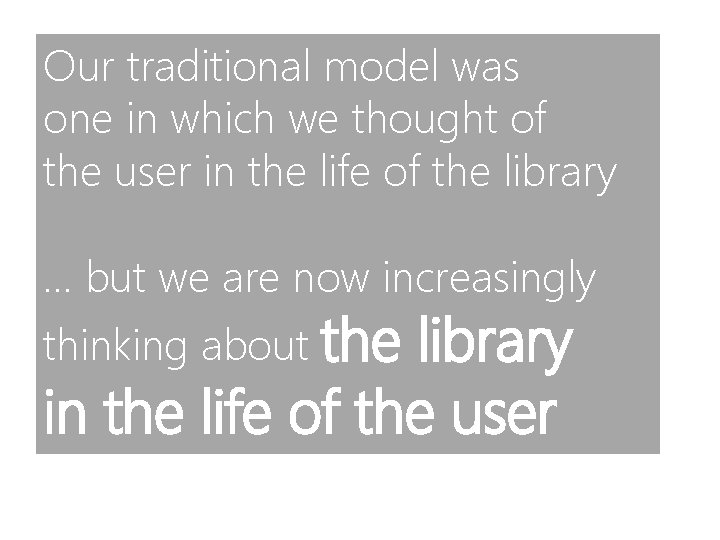 Our traditional model was one in which we thought of the user in the