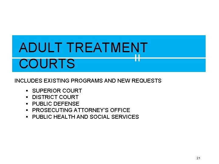 ADULT TREATMENT COURTS INCLUDES EXISTING PROGRAMS AND NEW REQUESTS § § § SUPERIOR COURT