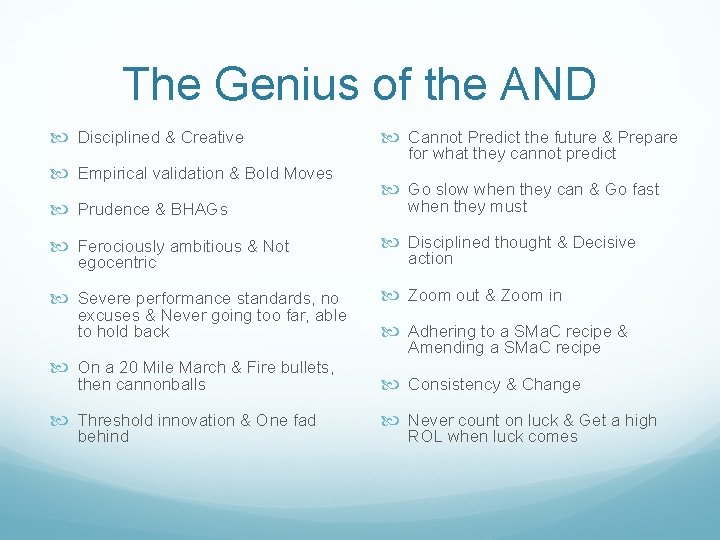 The Genius of the AND Disciplined & Creative Empirical validation & Bold Moves Prudence