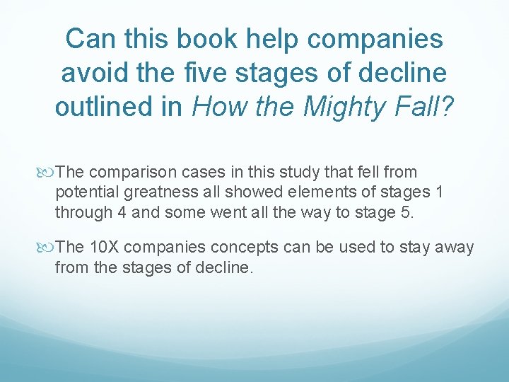 Can this book help companies avoid the five stages of decline outlined in How