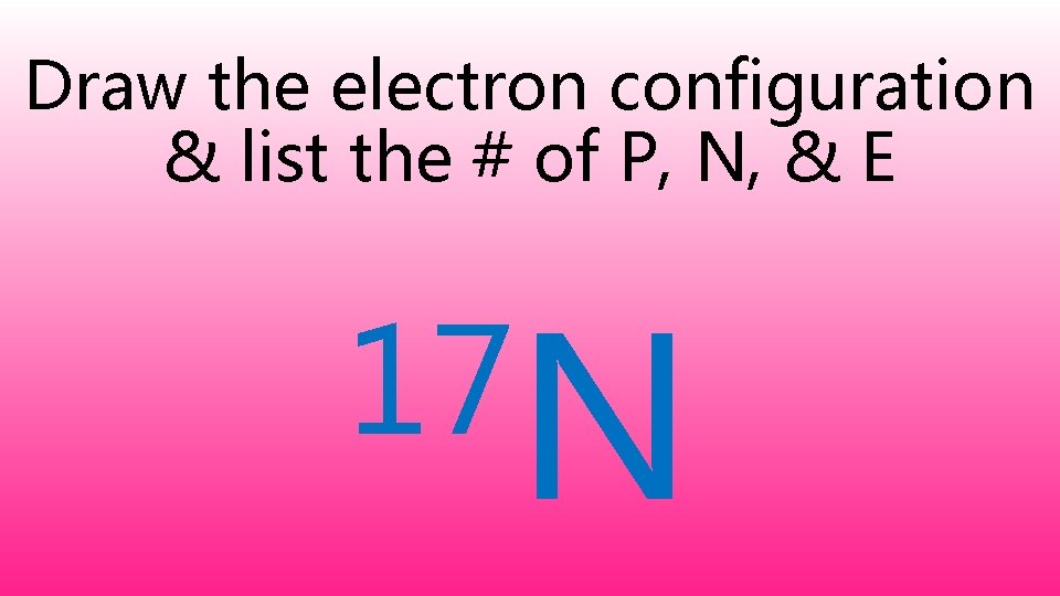 Draw the electron configuration & list the # of P, N, & E 17