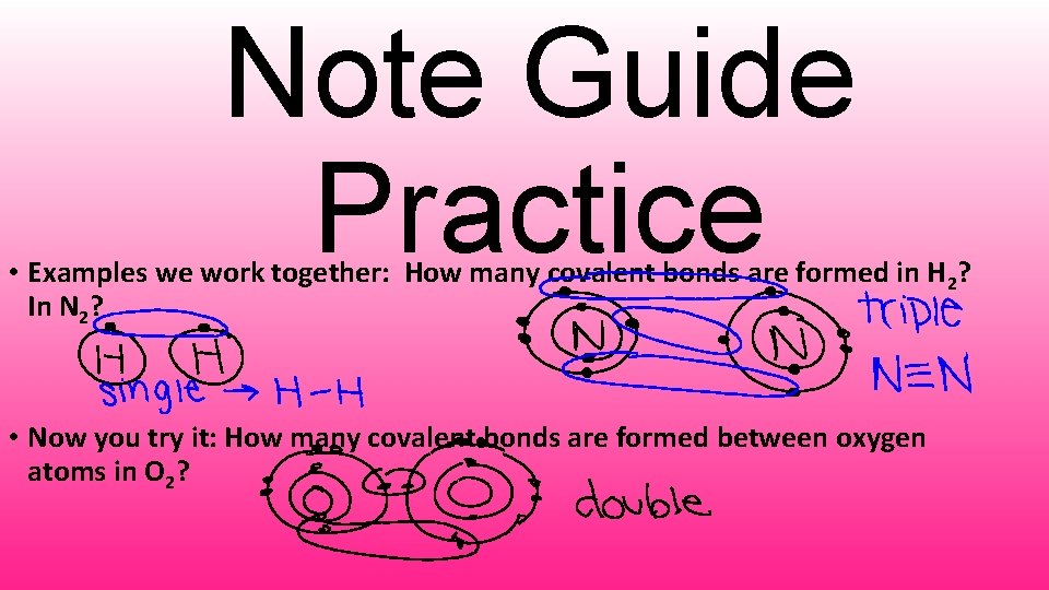 Note Guide Practice • Examples we work together: How many covalent bonds are formed