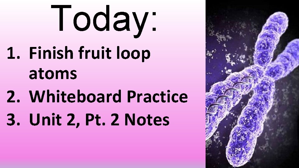 Today: 1. Finish fruit loop atoms 2. Whiteboard Practice 3. Unit 2, Pt. 2