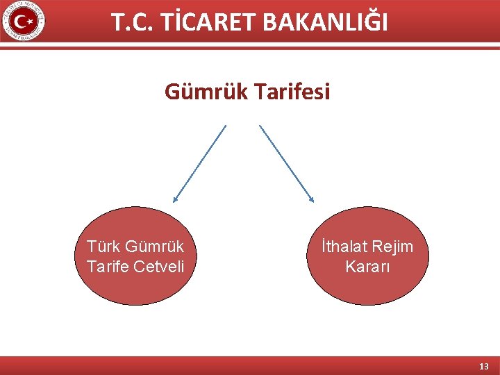 T. C. TİCARET BAKANLIĞI Gümrük Tarifesi Türk Gümrük Tarife Cetveli İthalat Rejim Kararı 13