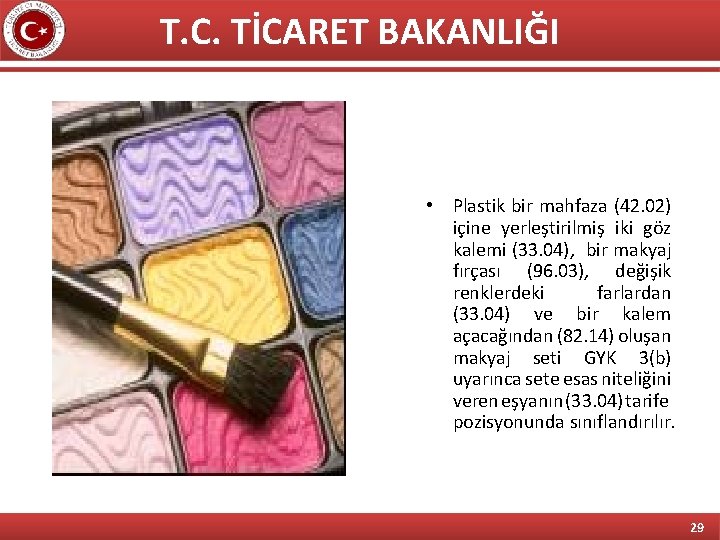 T. C. TİCARET BAKANLIĞI • Plastik bir mahfaza (42. 02) içine yerleştirilmiş iki göz