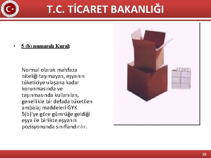 T. C. TİCARET BAKANLIĞI • 5 (b) numaralı Kural: Normal olarak mahfaza niteliği taşımayan,