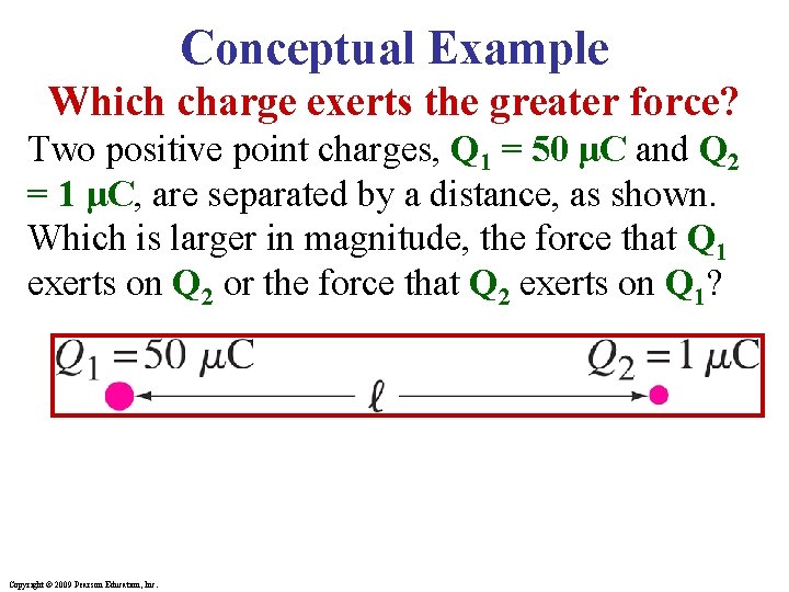 Conceptual Example Which charge exerts the greater force? Two positive point charges, Q 1