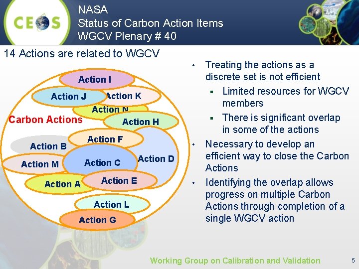 NASA Status of Carbon Action Items WGCV Plenary # 40 14 Actions are related