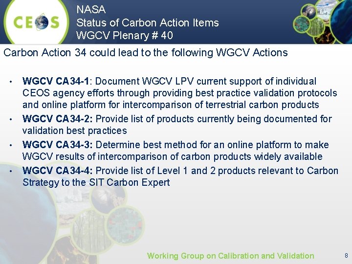 NASA Status of Carbon Action Items WGCV Plenary # 40 Carbon Action 34 could