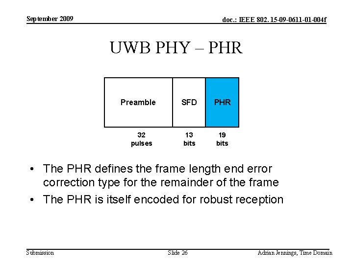 September 2009 doc. : IEEE 802. 15 -09 -0611 -01 -004 f UWB PHY