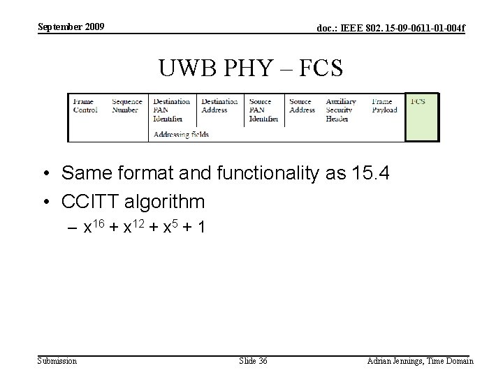 September 2009 doc. : IEEE 802. 15 -09 -0611 -01 -004 f UWB PHY