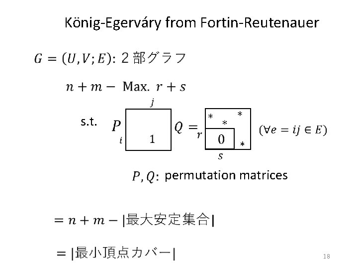 König-Egerváry from Fortin-Reutenauer s. t. permutation matrices 18 