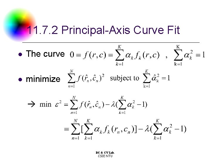 11. 7. 2 Principal-Axis Curve Fit l The curve l minimize DC & CV