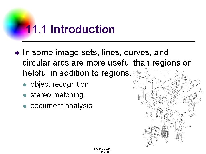 11. 1 Introduction l In some image sets, lines, curves, and circular arcs are