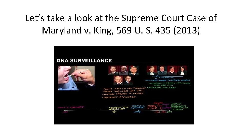 Let’s take a look at the Supreme Court Case of Maryland v. King, 569