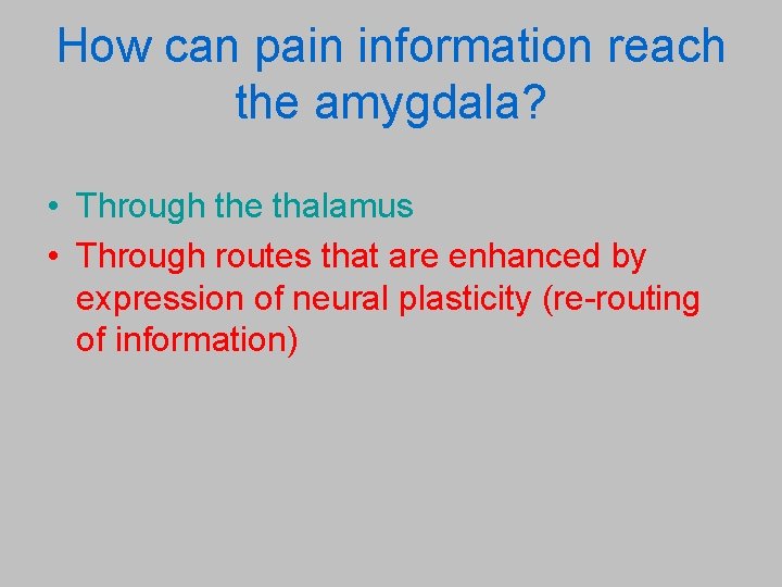 How can pain information reach the amygdala? • Through the thalamus • Through routes