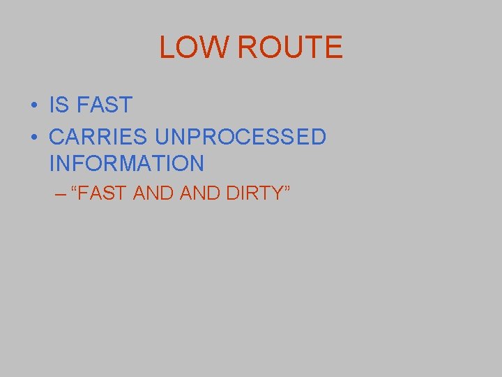 LOW ROUTE • IS FAST • CARRIES UNPROCESSED INFORMATION – “FAST AND DIRTY” 