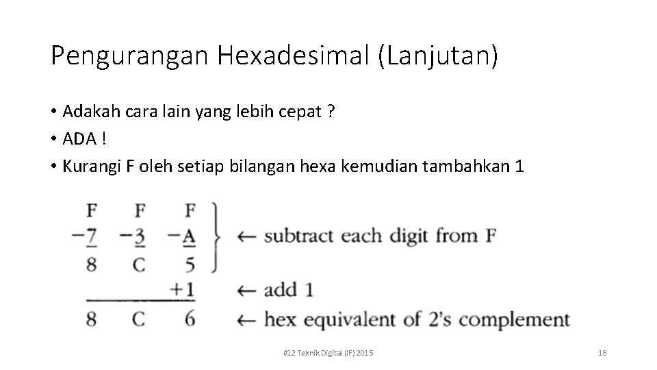 Pengurangan Hexadesimal (Lanjutan) • Adakah cara lain yang lebih cepat ? • ADA !