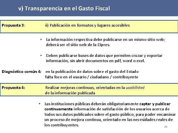 v) Transparencia en el Gasto Fiscal Propuesta 3: ii) Publicación en formatos y lugares