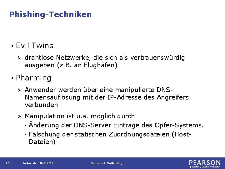 Phishing-Techniken • Evil Twins Ø • 65 drahtlose Netzwerke, die sich als vertrauenswürdig ausgeben